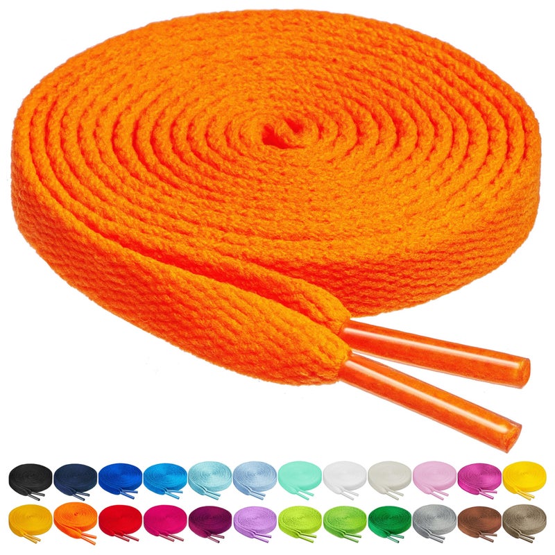 Birch Shoelaces in 27 Colors Flat 5/16" Shoe Laces in 4 Different Lengths (56" (142cm), Neon Orange) - Image 1